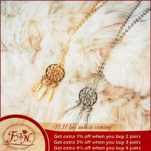 2021 New Trendy Charm Fan Hot Sale Vintage Girl Women Fashion Necklace Dream Catcher Drop Pendant Golden and Silver Color Chain