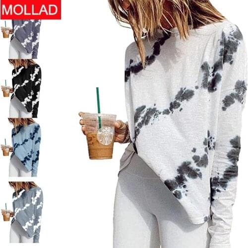2021 AliExpress Spring and Summer New Hot Sale Black Tie-Dyed Long-Sleeved T-shirt