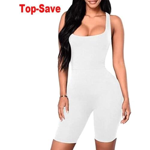 Wholesale Solid Color Sexy Women Playsuit Sportswear Fashion Sleeveless Bandage Tight Shorts Jumpsuit Backless Bodycon Overalls