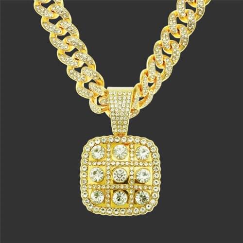 Hip Hop Gold Color Big Cubic Zircon Jiugongge Pendant Necklace Choker With Iced Out Micro Pave Rhinestone Cuban Link Chain
