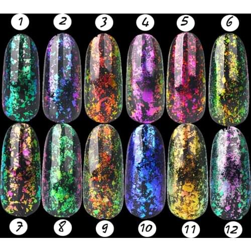 CHNRMJL 12 Colors/Set Transparent Chameleon Nail Powder Flakes Dazzling Nails Art Glitter Sequins UV Gel Dust Pigment Decoration