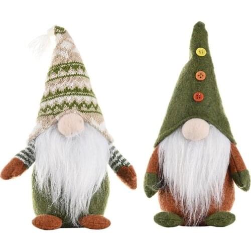 Christmas Ornaments Gnomes Knitted Faceless Doll Creative Green Santa Claus Stand Pose Christmas Decorations Gift Elf Doll