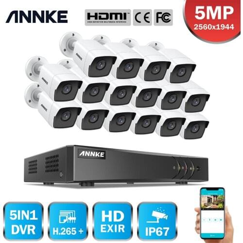 ANNKE 16CH 5MP Lite HD Video Security System 5IN1 H.265+ DVR With 16X 5MP Bullet Outdoor Waterproof Camera Surveillance CCTV Kit