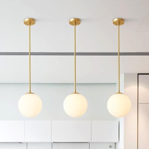 Nordic Copper LED Pendant Lights Modern Glass Ball Industriel Decor Hanging Pendant Lamp Luxury Decoration Kitchen Fixtures