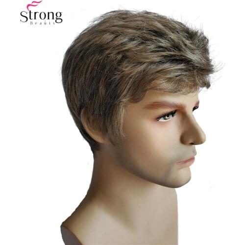 StrongBeauty Men Wig Hair Short Straight Synthetic Light Brown Wigs