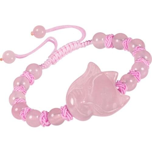 TUMBEELLUWA 7''Natural Healing Crystal Bead Bracelet with Fox Charm Adjustable Braided Reiki Gem Stones Lucky Bracelet for Women