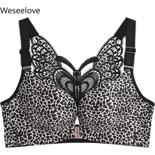 Weseelove Leopard Push Up Bralette Plus Size Bras for Women Sexy Seamless Underwear Super Size Bra Front Closure Lingerie M25-1