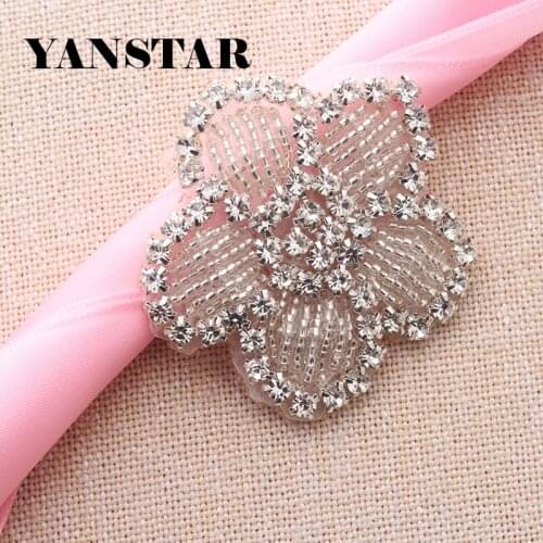 YANSTAR 20PCS Wholesale Rhinestone Applique Clear Sliver Crystal For Wedding Gown Sash Accessories YS919