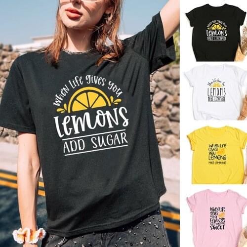 When Life Gives You Lemons Add Sugar Graphic Tees Women Streetwear Aesthetic Vintage Tops Female Round Neck Tee Ropa De Mujer