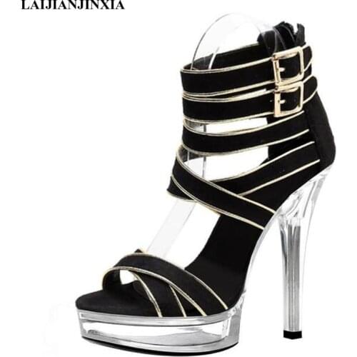 LAIJIANJINXIA New Buckle Strap Gothic Open Toe Sexy High Stripper Heels Platform Cross Dressing Womens Sandals Pole Dance Shoes