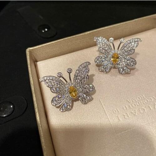 Butterfly WomenS Small Fashion Earrings Cubic Zircon Sense Luxury Temperament Summer Friends Gift Designer Jewelry