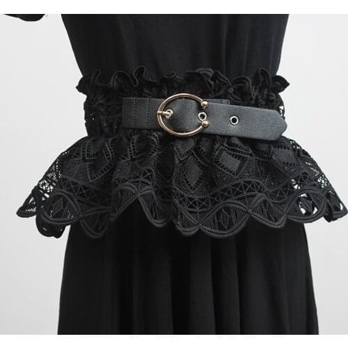 Womens runway fashion elastic lace Cummerbunds female vintage Dress Corsets Waistband Belts decoration wide belt R3398