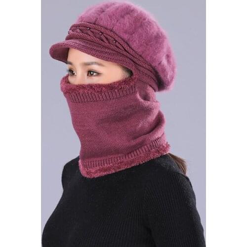 SUOGRY Winter Hats Skullies Gorros Winter Hat Gorros For Men Women Rabbit Hair Scarf Balaclava Mask Gorras Bonnet Knit Hat