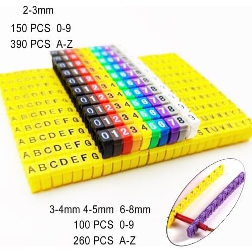 100/260PCS Wire Marker Tag Label Network Cable for Cat5e Cat6 Type Multicolor Number Letter Tidy Marking Stuck Cord Sleeve 2-8mm