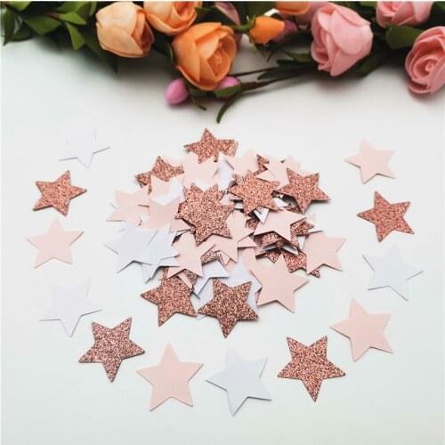 100pcs 3cm Glitter Rose Gold/Silver Star Paper Confetti Card Paper DIY Wedding Birthday Party Supplies Baby Shower Decor