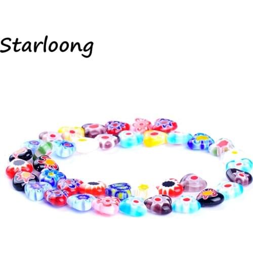 38pcs/string colors mixed 10mm heart shape flower pattern lampwork glazed glass beads for bracelet necklace DIY jewelry making