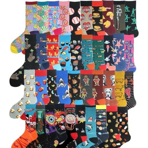 Shark Duck Beer Soldier Design Hip Hop Funny Socks Men Happy Sushi Hamburg Ice Cream Chips Pattern Crew Skateboard Sokken Unisex