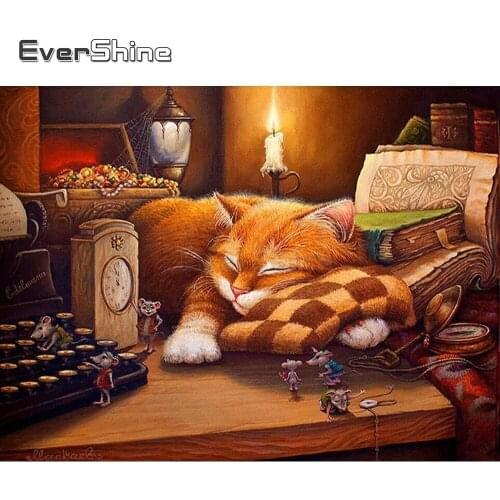 EverShine Diamond Mosaic Full Display Animals 5D Diamond Painting Cat Wall Decor Rhinestones Embroidery Diamond Art Cross Stitch