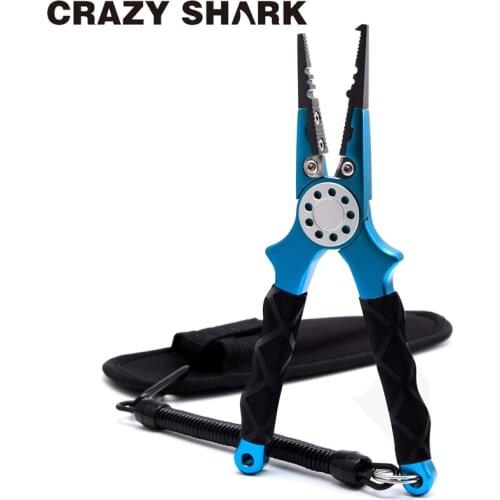 Crazy Shark Aluminum Fishing Pliers Split Ring Cutter Carp Crimping Lead Fish Holder Tackle Hook Remover Goods For Fishing 18cm