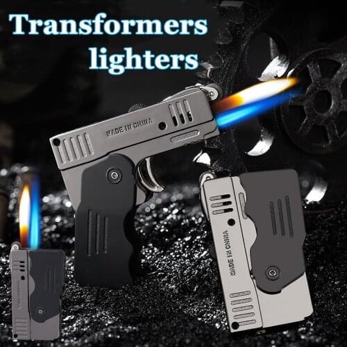 Butane Gas Lighter Metal Double Fire Deformation Pistol, No Fire Spray Gun, Wind Cigarette Butts, Flint, Grinding Wheel Lighter
