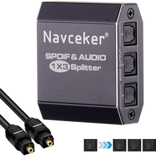 Digital SPDIF Optical Audio Splitter Aluminum Alloy Toslink Splitter Adapter 1x3 Optical Splitter 1 In 3 Out Support DTS AC3