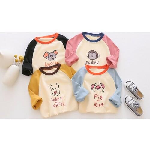 Childrens Clothing 2021 Spring New Kids Boys Girls Long Sleeve Cotton T Shirt Baby Cartoon Print Casual Tshirt Toddlers Tops