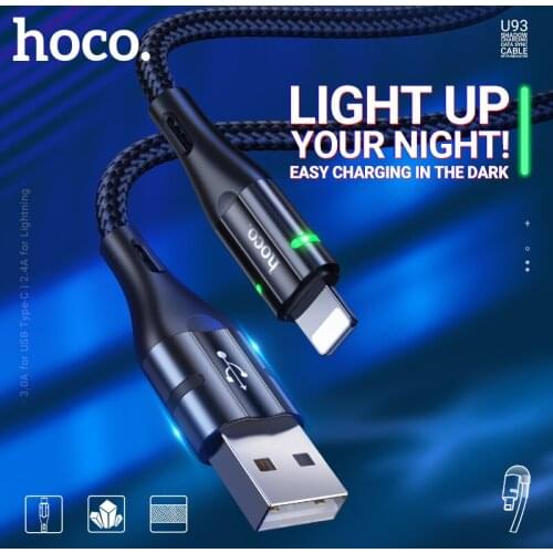 Hoco USB Type C Cable fast charging data sync wire for Lightning cord phone charger indicator nylon braided for iphone android