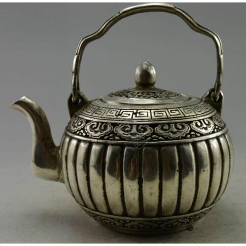 Decoration white Copper silver factory outlets laborate Chinese Old Handwork Tibetan silver Pumpkin auspicious Teapot