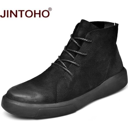 JINTOHO Winter Genuine Leather Men Boots Fashion Mens Winter Shoes Brand Male Leather Boots Ankle Boots For Men Bota Masculina