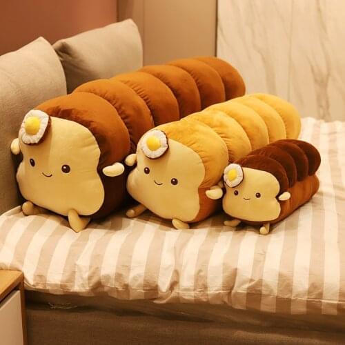 Kawaii Toast With Poached Egg Plush Toys Simulation Sliced Bread And Long Bread Cushion Stuffed Soft Pillow Baby Home Decor Gift