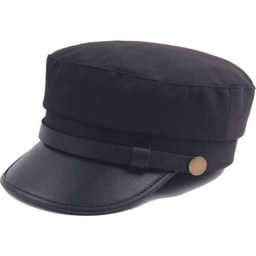 Military Cap Hat Female Winter Hats For Women Men Beret Ladies Army Militar Hat Pu Leather Visor Black Cap Sailor Hat Bone Male