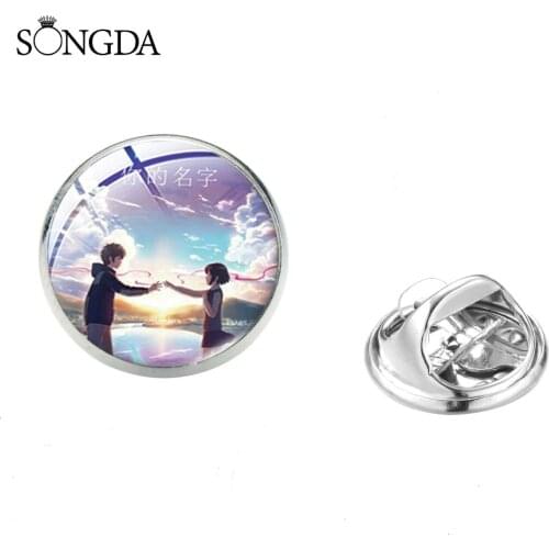 Kimi No Na Wa Cosplay Your Name Glass Convex Round Brooch Miyazaki Trefoil Stand collar Stainless Steel Badge Backpack Clothes