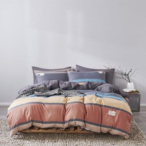 Bedding Set Soft Washed Cotton Bed linen Beige Plaid Bedclothes Twin Full Queen King Duvet Cover Bed Sheet Pillowcase Adult