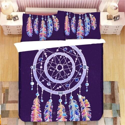 Dreamcatcher Bedding Set Queen Size Colorful Feathers Polyester Duvet Cover Bohemian Mandala Bedclothes 3pcs Black Home Textiles