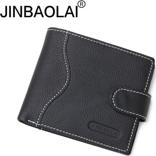 JINBAOLAI Fashion New Men Wallets Genuine Leather With Coin Pocket Male Wallet Casual Purse Haso ID Card Holder Carteira Wallets