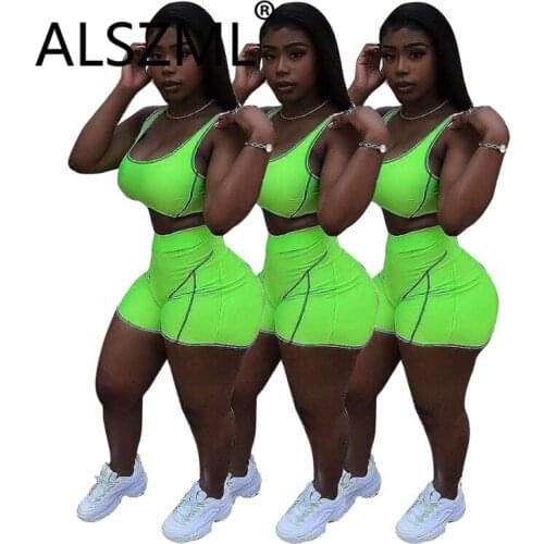 Green Deep V Neck Sleeveless Bro And Hot Short 2 Pieces Set Sexy Tight Club Party Lady Fashion Tracksuits