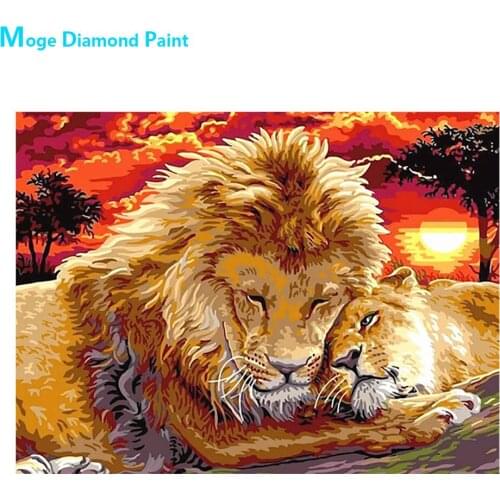 Lion Couple Family Diamond Painting Round Full Drill DIY Mosaic Embroidery 5D Cross Stitch African Grassland Animal Pattern