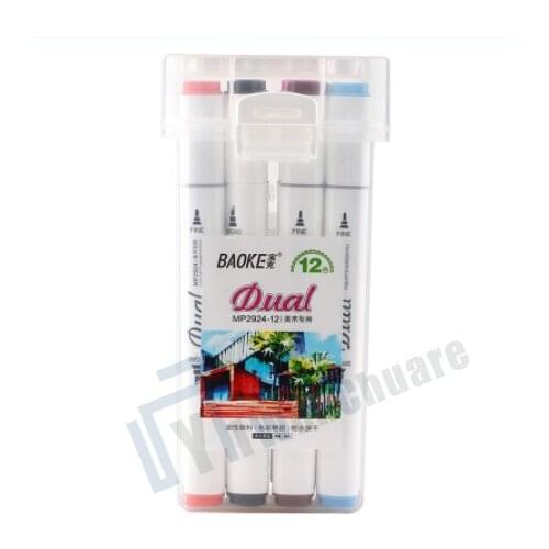 BAOKE MP2924-12 Double Head Oil Marker Manga Markers Sketching Markers Pen 12 Colors/Box 7MM/1MM