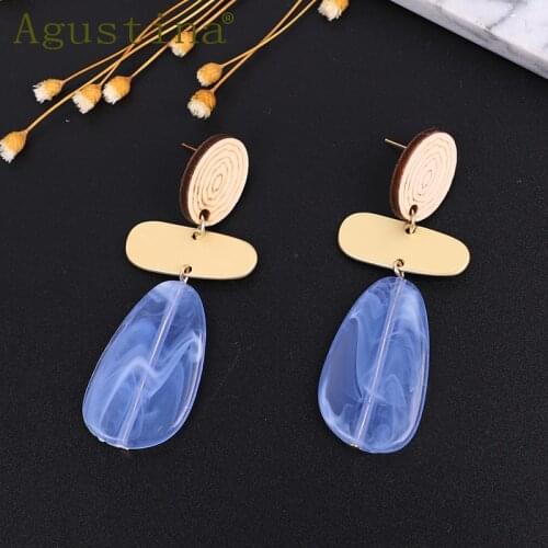 Fashion Acrylic Earrings For Women acetic acid Earrings Boho Geometric long Drop Earings metal wood Earring statement Jewelry