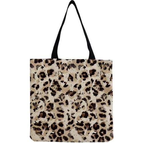 Fashion All-Match Leopard Prining Bags Tote Large Capacity Foldable Linen Faric Bag New Trend Custom Pattern Bags for Women 2020