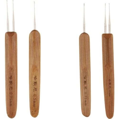 4 Pieces Professional 0.5mm with 0.75mm Bamboo Hair Weaving Crochet Needles Hooks Dreadlock Set