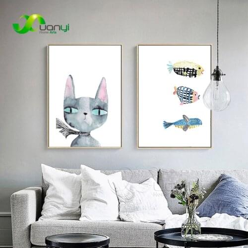 1 Pcs Nordic Animal Wall Art Poster Painting Nodic Cartoon Canvas Modular Wall Pictures For Kids Room Home Decoraction Unframed