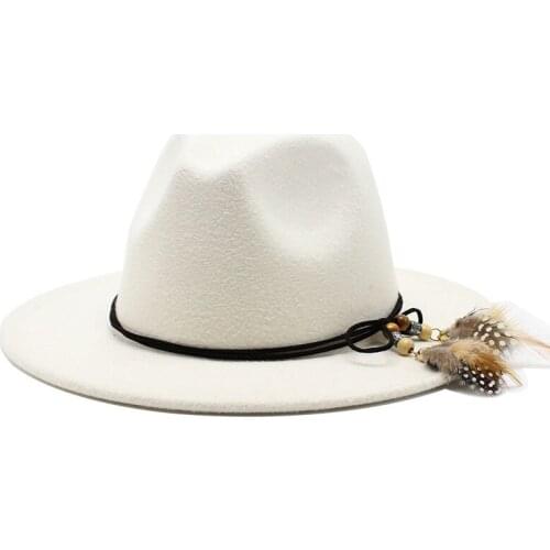 New Autumn Winter Sun Hat Women Men Fedora Hat Classical Wide Brim Felt Floppy Cloche Cap Chapeau Imitation Wool Cap 56-61CM