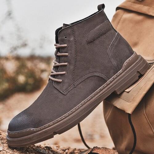 New Spring Suede Shoes Men Casual Leather Mens Shoes Handmade Man Outdoor Thick Sole Stitching Non-slip Fashion Male Footwear