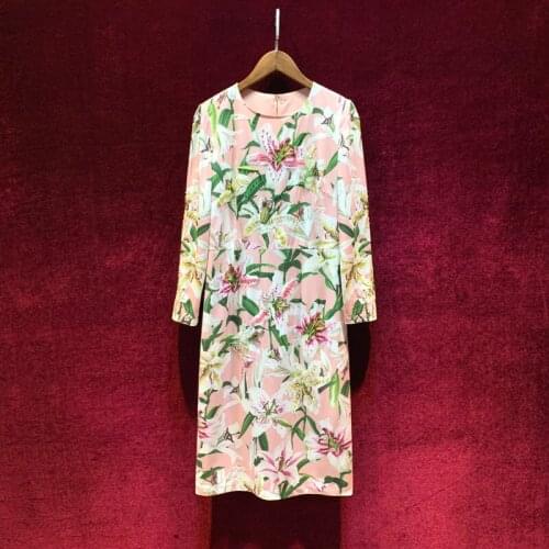 Ways New restoring ancient of new fund autumn outfit lilies printing elegant temperament heavy beading dress