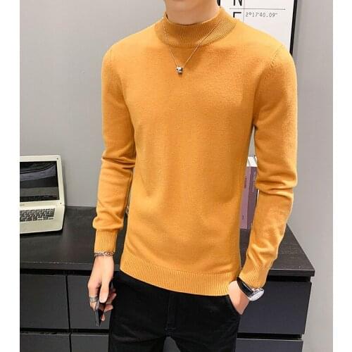 2021 autumn winter mens fashion casual candy color half high neck wool pullover knit bottoming shirt men solid color sweater