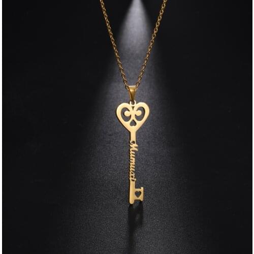 Sipuris Custom Name Key Necklace Stainless Steel Personalized Name Necklace For Women Fashion Jewelry Couple Gift Gold 2021