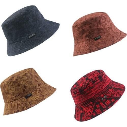 Men Women Harajuku Vintage Reversible Bucket Hat Summer Outdoor Sunscreen Graffiti Tropical Leaves Printed Panama Fisherman 28GD