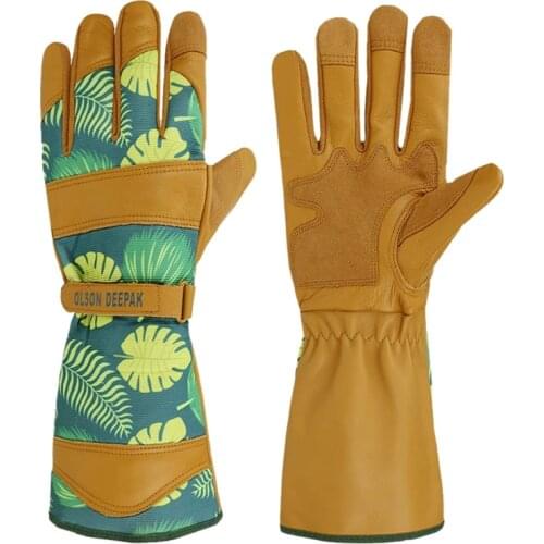 OLSON DEEPAK Womens Gardening Gloves with Grain Leather for Yard Work,Rose Pruning and Daily Work Perfect Fitting for Women,Long
