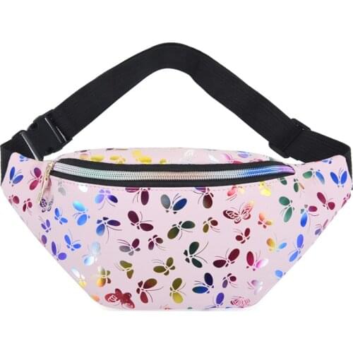 Holographic Waist Bags Women Silver Fanny Pack Female Belt Bag Black Butterfly Waist Packs Laser Chest Phone Pouch